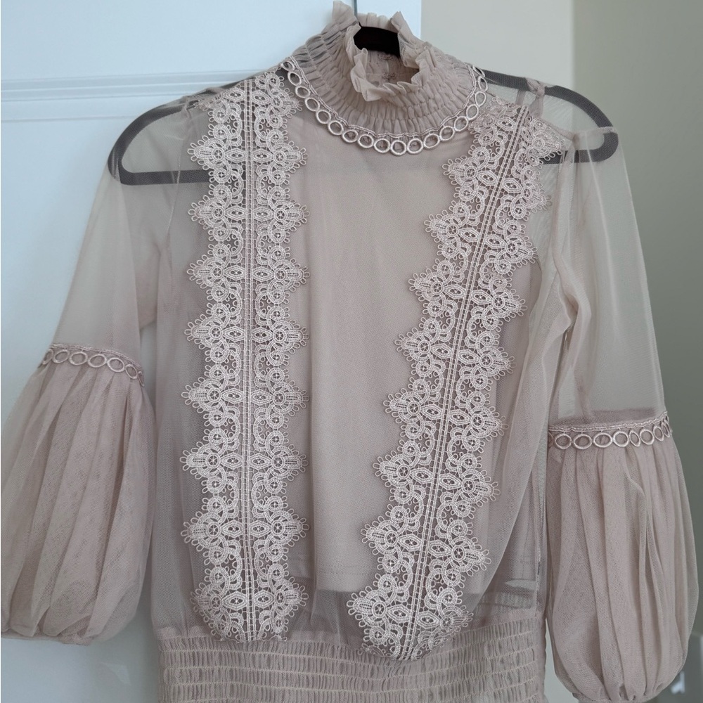 Guess Lace Sheer Blouse - Cream